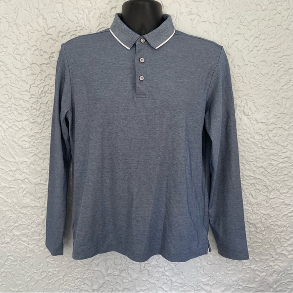 Untuckit Beaux Contrast Collar Long Sleeve Polo Medium - Picture 2 of 8